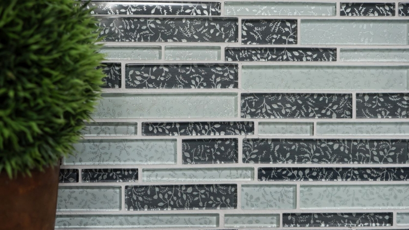 Mosaïque de verre en bâtonnets Carreaux de mosaïque blanc gris anthracite fleurs MOS86-8CFL