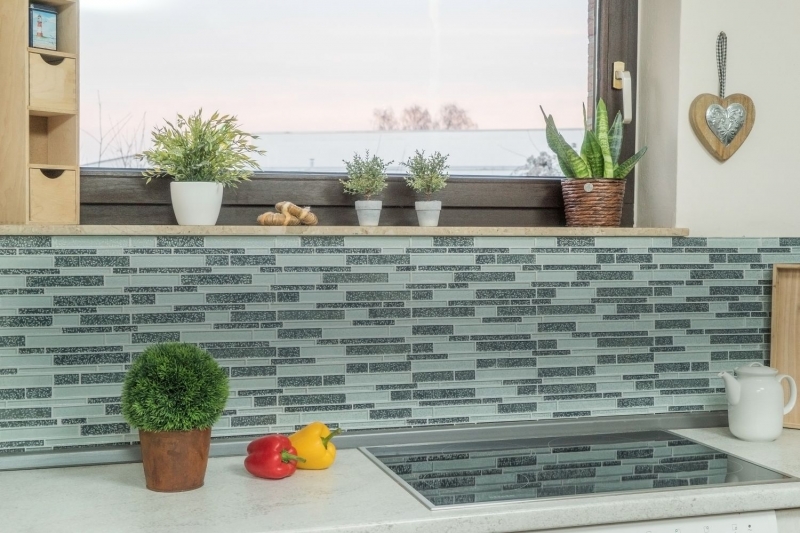 Mosaïque de verre en bâtonnets Carreaux de mosaïque blanc gris anthracite fleurs MOS86-8CFL