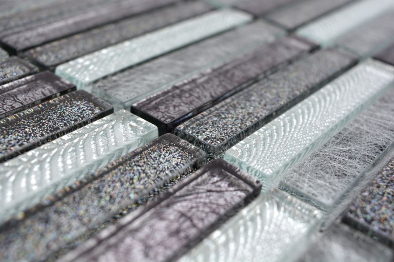 Mosaïque de verre en bâtonnets Carreaux de mosaïque argent scintillant anthracite MOS87-STDS