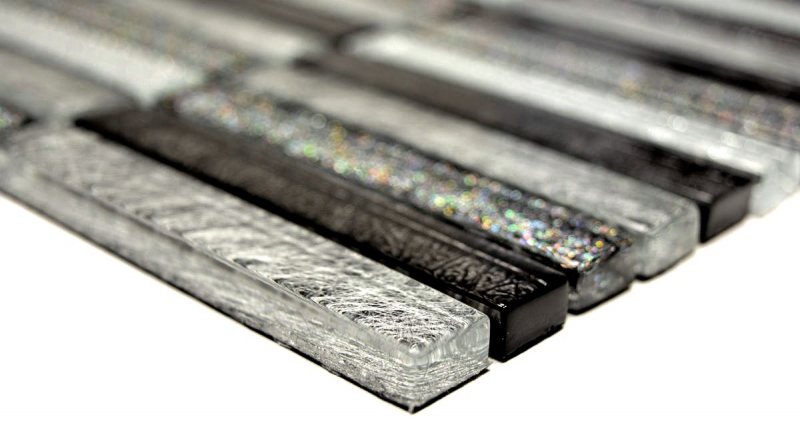 Motif main Carreau de mosaïque translucide baguettes Mosaïque de verre Crystal Day argent MOS87-STDS_m