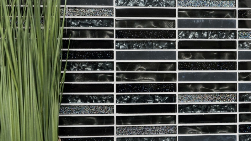 Mosaïque de verre en bâtonnets Carreaux de mosaïque gris scintillant anthracite noir MOS87-STNB