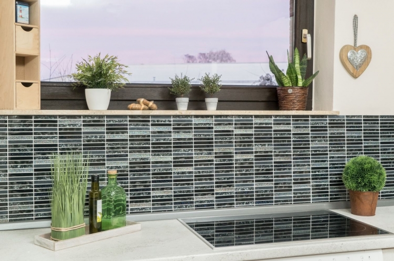Mosaïque de verre en bâtonnets Carreaux de mosaïque gris scintillant anthracite noir MOS87-STNB