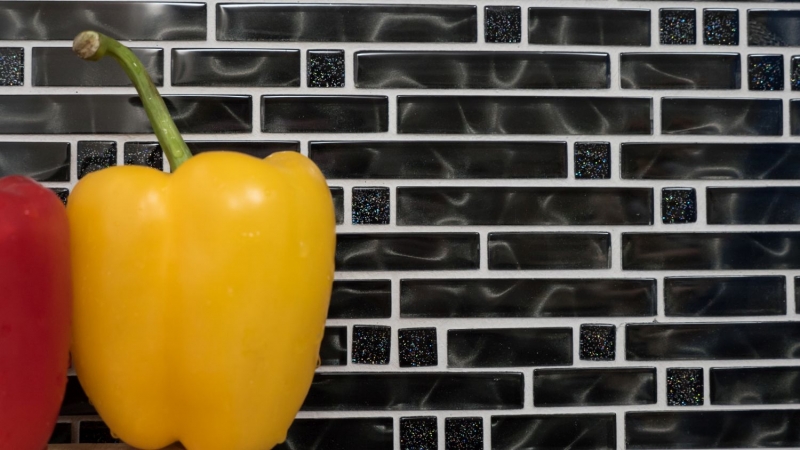 Mosaïque de verre en bâtonnets Carreaux de mosaïque gris scintillant anthracite noir MOS87-MV708