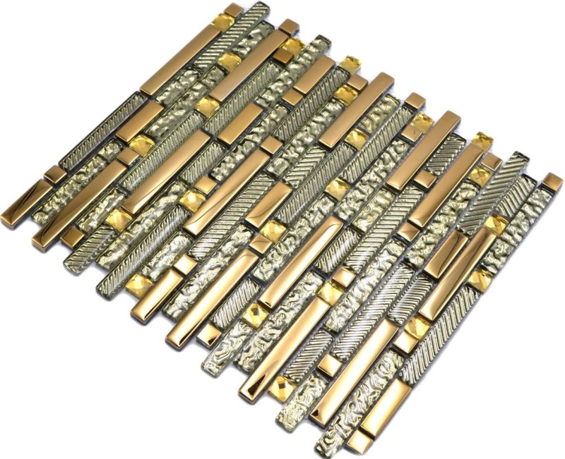 Mosaïque de verre en bâtonnets Carreaux de mosaïque Electroplated or MOS86-0107