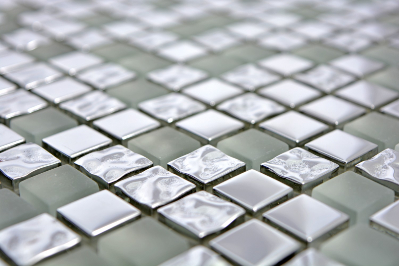 Motif manuel Carreau de mosaïque translucide en verre Crystal EP argenté verre givré MOS92-0217_m