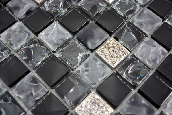 Carreau de mosaïque translucide gris noir Mosaïque de verre Crystal Resin gris noir argenté givré MOS92-0333_f | 10 Carreaux de mosaïque