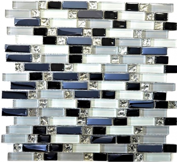 Carreau de mosaïque translucide blanc gris noir composite Mosaïque de verre Crystal EP blanc gris noir MOS87-IL007_f | 10 tapis de mosaïque