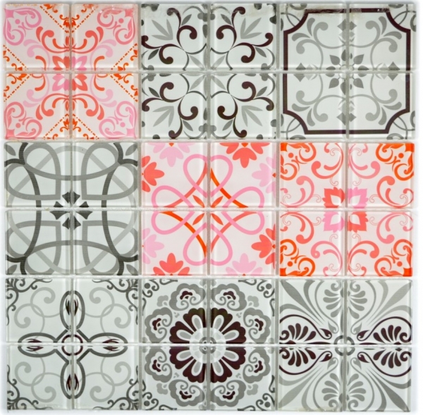 Mosaïque de verre Rétro Vintage Carreaux de mosaïque gris rouge Mur de cuisine MOS68-Retro-F