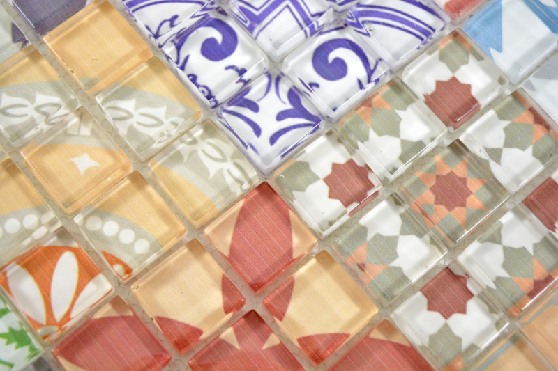 Motif à main Retro Vintage Carreau de mosaïque Translucide multicolore Mosaïque de verre Crystal Design MOS88-Retro-31_m