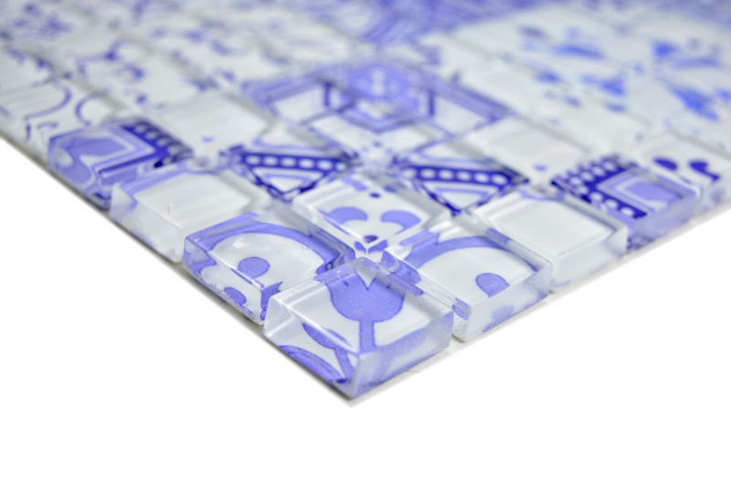 Mosaïque rétro vintage bleu translucide Mosaïque de verre Crystal Design bleu MOS88-Retro-33_f | 10 tapis de mosaïque
