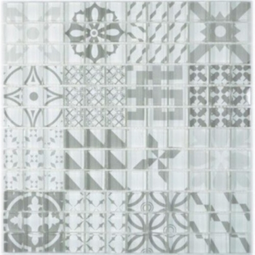 Motif à main Retro Vintage Carreau de mosaïque Translucide gris Mosaïque de verre Crystal Design gris MOS88-Retro-35_m