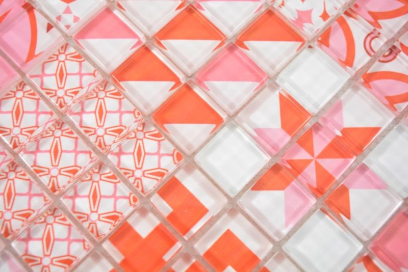 Mosaïque de verre Rétro Vintage Carreaux de mosaïque blanc orange rouge MOS88-Retro-37