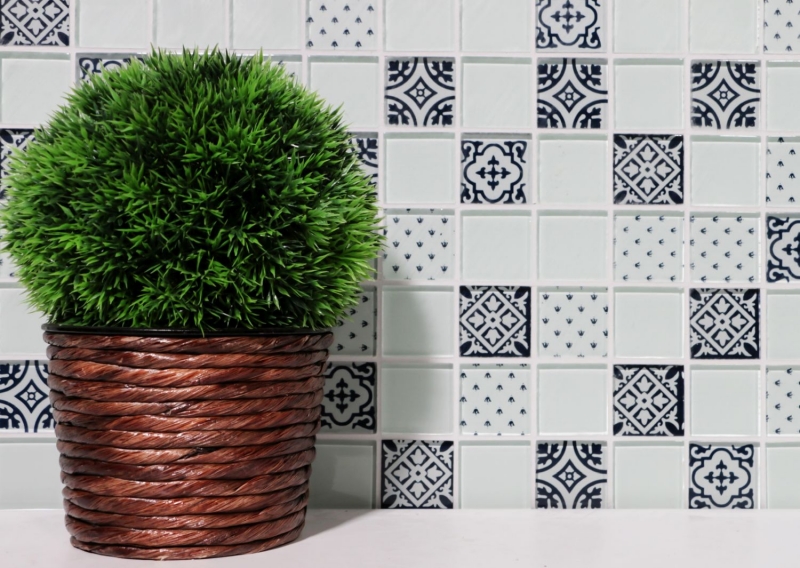 Mosaïque de verre Retro Vintage Ornements Carreaux de mosaïque blanc MOS78B-0103