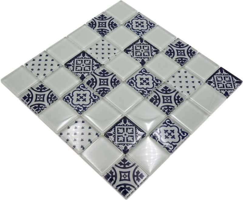 Mosaïque de verre Retro Vintage Ornements Carreaux de mosaïque blanc MOS78B-0103