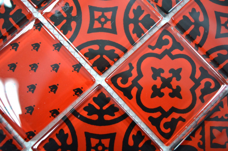 Retro Vintage Carreau de mosaïque Fond de cuisine Translucide rouge Mosaïque de verre Crystal optique rouge MOS78B-0902_f | 10 Tapis de mosaïque