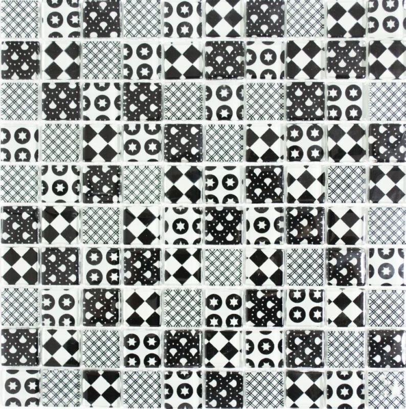 Échantillon manuel Retro Vintage Carreau de mosaïque Translucide blanc Mosaïque de verre Crystal optique noir MOS88-8OP5_m