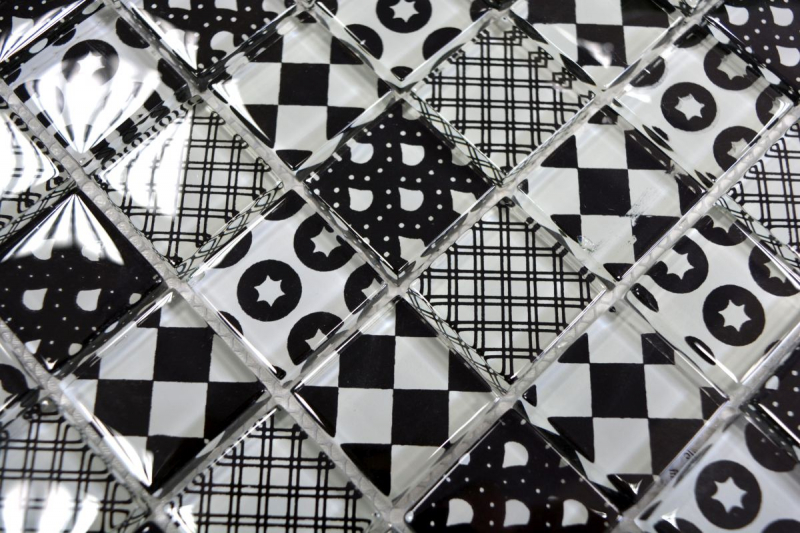 Échantillon manuel Retro Vintage Carreau de mosaïque Translucide blanc Mosaïque de verre Crystal optique noir MOS88-8OP5_m