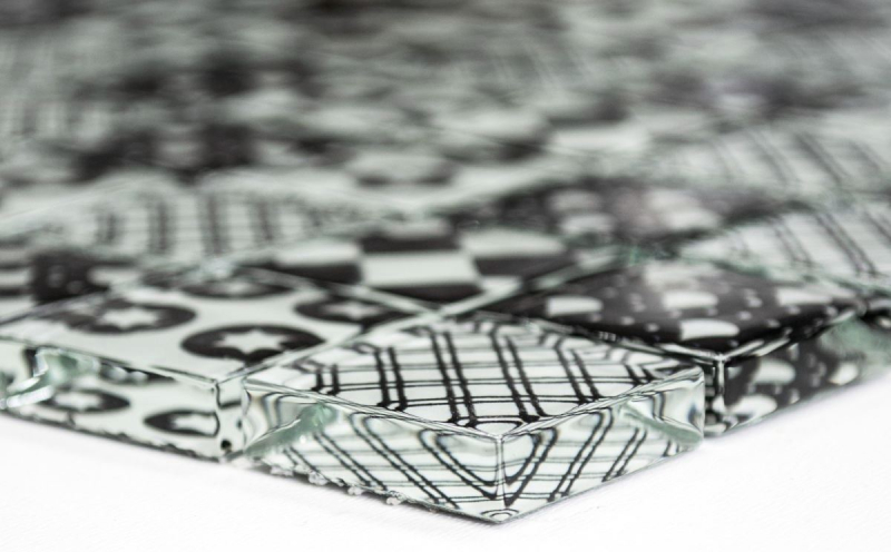 Échantillon manuel Retro Vintage Carreau de mosaïque Translucide blanc Mosaïque de verre Crystal optique noir MOS88-8OP5_m