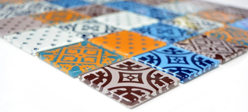Motif à main Retro Vintage Carreau de mosaïque Translucide blanc bleu orange gris Mosaïque de verre Crystal Optik MOS68-4OP12_m