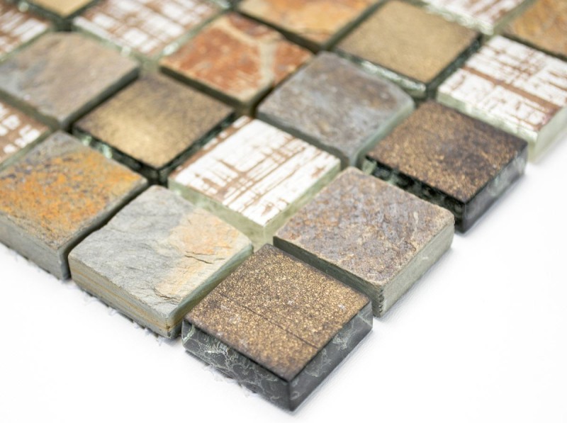 Pierre naturelle Rustique Carreau de mosaïque Mosaïque de verre beige marron gris anthracite rouille Revêtement mural Carrelage - MOS82-1206