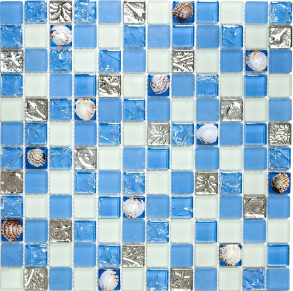 Motif manuel Carreau de mosaïque Translucide bleu Mosaïque de verre Crystal Coquille bleue MOS82B-0104_m