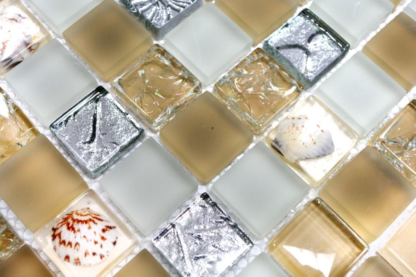 Carreau de mosaïque Translucide beige Mosaïque de verre Crystal Coquille beige MOS82B-0112_f | 10 Tapis de mosaïque