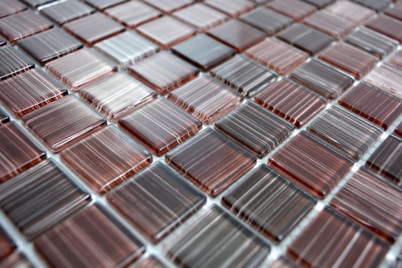 Mosaïque de verre Carreaux de mosaïque trait brun Miroir de douche MOS64-1309