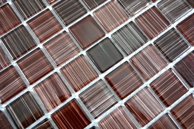 Mosaïque de verre Carreaux de mosaïque trait brun Miroir de douche MOS64-1309