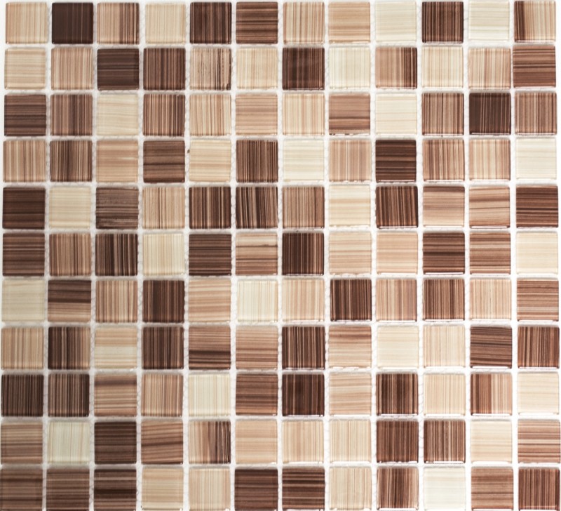 Mosaïque de verre Carreaux de mosaïque trait beige brun Carrelage mural de douche MOS64-1209