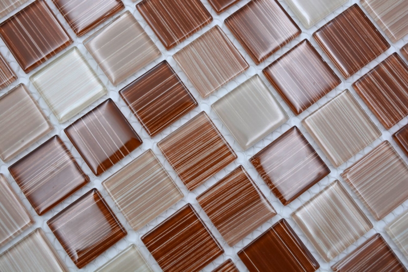 Mosaïque de verre Carreaux de mosaïque trait beige brun Carrelage mural de douche MOS64-1209