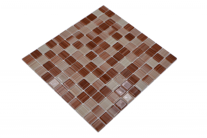 Mosaïque de verre Carreaux de mosaïque trait beige brun Carrelage mural de douche MOS64-1209