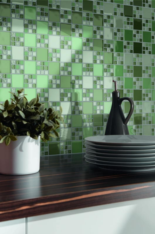 Mosaïque de verre Carreaux de mosaïque blanc vert flschengrün MOS78-0504