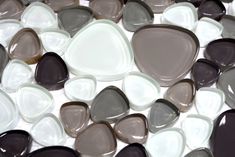 Échantillon manuel Carreau de mosaïque Translucide beige marron Galet Mosaïque de verre Crystal clair beige marron MOS94-PG66_m