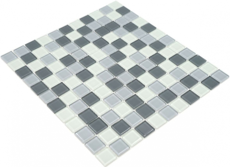 Mosaïque Carreaux blanc gris anthracite Mosaïque de verre SALLE DE BAINS WC CUISINE MUR Plaque de mosaïque MOS62-0204
