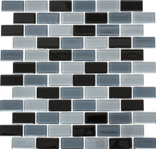 Carreau de mosaïque Translucide noir Brick Mosaïque de verre Crystal noir MOS66-0208_f | 10 Tapis de mosaïque
