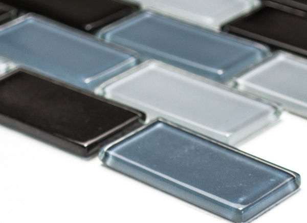 Carreau de mosaïque Translucide noir Brick Mosaïque de verre Crystal noir MOS66-0208_f | 10 Tapis de mosaïque