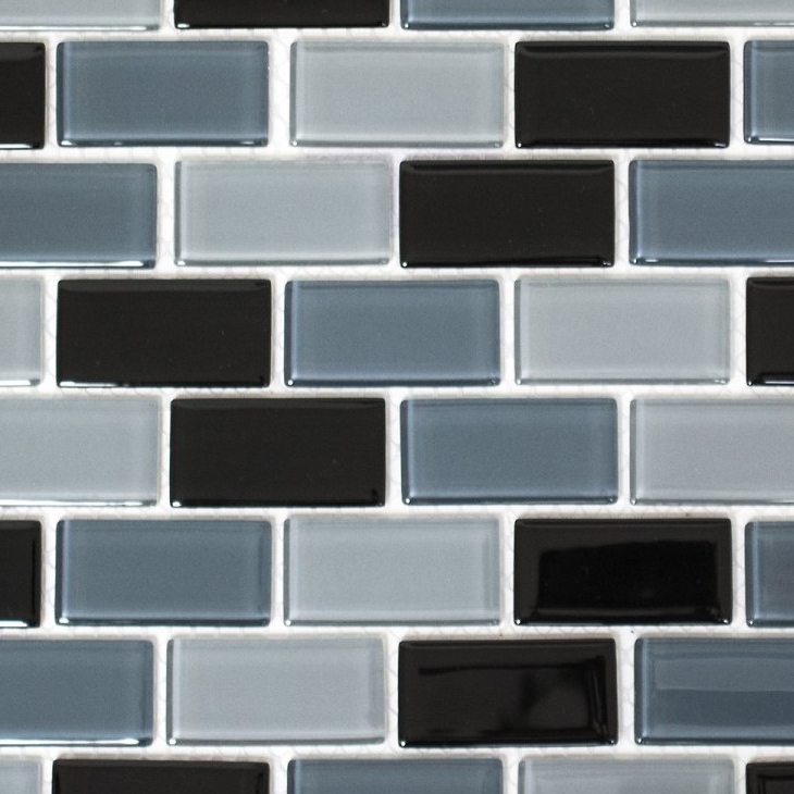 Carreau de mosaïque Translucide noir Brick Mosaïque de verre Crystal noir MOS66-0208_f | 10 Tapis de mosaïque