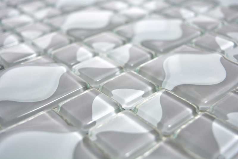 Motif manuel Carreau de mosaïque Translucide gris 3D gris Red Dot Design BAD WC cuisine MUR MOS68-0215_m