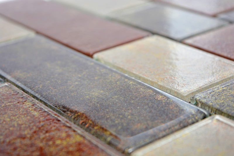 Carreau de mosaïque brun translucide Composé de mur Rusty Brown MOS68-1379L_f | 10 Tapis de mosaïque