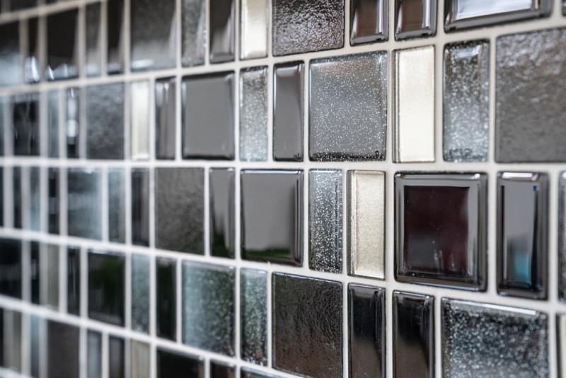 Mosaïque de verre Carreaux de mosaïque gris anthracite noir combinaison irisée MOS68-035B