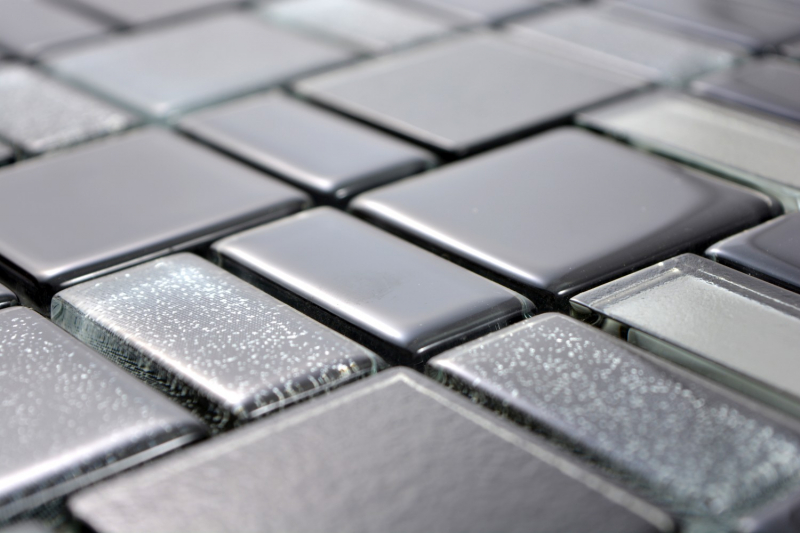 Mosaïque de verre Carreaux de mosaïque gris anthracite noir combinaison irisée MOS68-035B