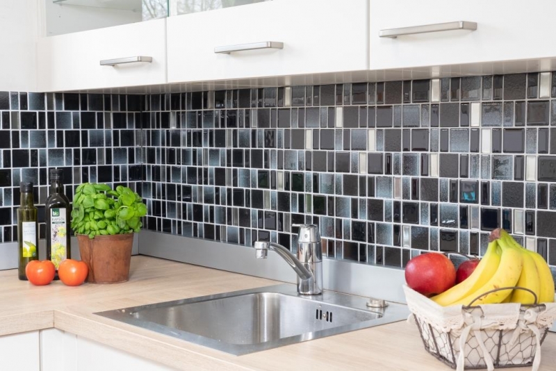 Mosaïque de verre Carreaux de mosaïque gris anthracite noir combinaison irisée MOS68-035B