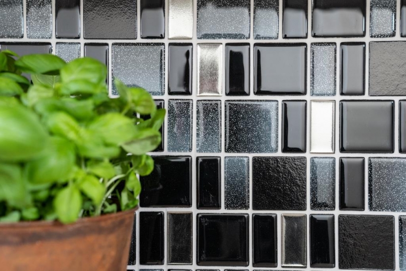 Mosaïque de verre Carreaux de mosaïque gris anthracite noir combinaison irisée MOS68-035B