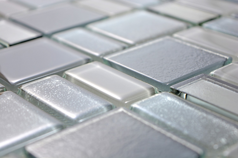 Motif manuel Carreau de mosaïque gris translucide combinaison gris irisé MOS68-0213G_m
