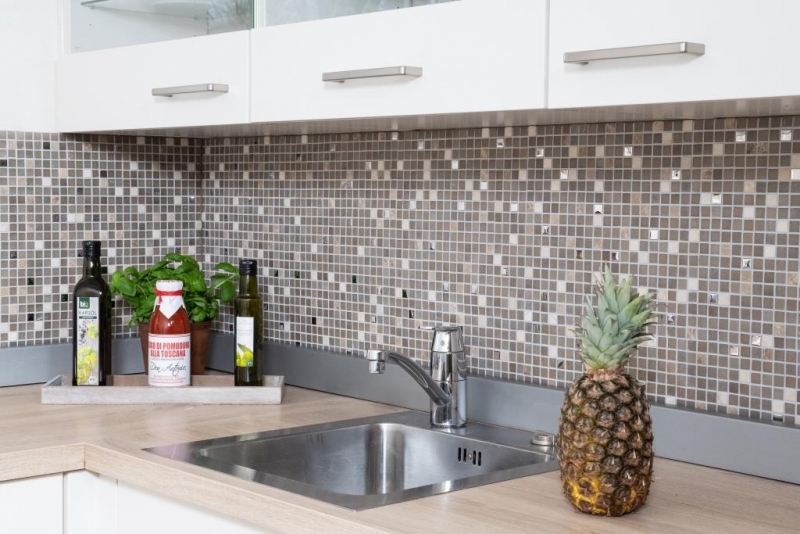 Mosaïque de verre Carrelage pierre beige jaune cream argent BAD WC cuisine MUR MOS91-0214