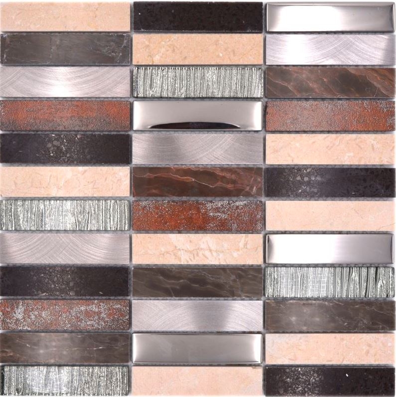 Plaquette Rectangle Carreaux Mosaïque de verre Aluminium Pierre naturelle beige marron argent noir Carreaux muraux WC - MOS87-48X