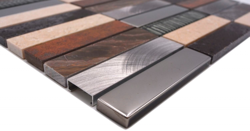 Plaquette Rectangle Carreaux Mosaïque de verre Aluminium Pierre naturelle beige marron argent noir Carreaux muraux WC - MOS87-48X