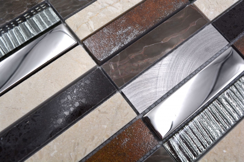 Plaquette Rectangle Carreaux Mosaïque de verre Aluminium Pierre naturelle beige marron argent noir Carreaux muraux WC - MOS87-48X
