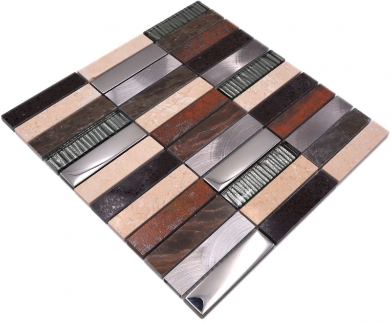 Plaquette Rectangle Carreaux Mosaïque de verre Aluminium Pierre naturelle beige marron argent noir Carreaux muraux WC - MOS87-48X