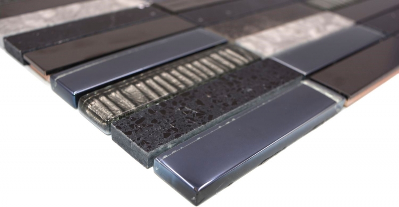 Plaquette Rectangle Mosaïque de verre Composite Acier inoxydable argenté gris bleu noir Revêtement mural cuisine - MOS87-58X